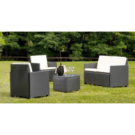 Set salotto da esterno Napoli, Set da giardino con 2 poltrone ed 1 tavolino  contenitore, Salottino effetto rattan, 100% Made in Italy, Antracite, con  imballo rinforzato