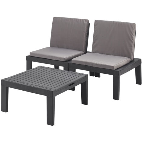 Dmora Set salotto da esterno Cervia, Set da giardino con 2 sedute con schienale ed 1 modulo multifunzione, Salottino con cuscini, 100% Made in Italy, Antracite