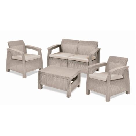 Dmora - Set salotto da esterno Nelson, Salottino outdoor, Set da balcone o giardino, Composizione soggiorno per esterni, 128x70 h79 cm, Beige