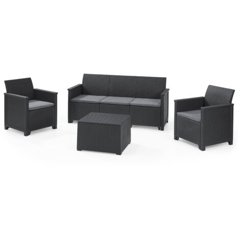 Dmora - Set salotto da esterno Orillia, Salottino outdoor, Set da balcone o giardino, Composizione soggiorno per esterni, 113x65 h74 cm, Antracite