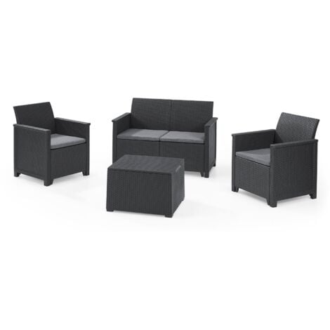 Dmora - Set salotto da esterno Orillia, Salottino outdoor, Set da balcone o giardino, Composizione soggiorno per esterni, 113x65 h74 cm, Antracite