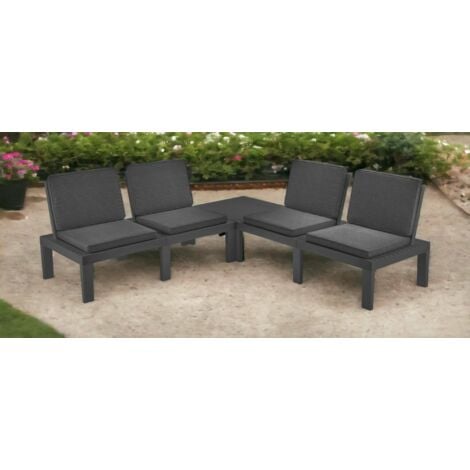 Dmora Set salotto da esterno Vigevano, Set da giardino con 4 sedute con schienale ed 1 modulo multifunzione, Salottino con cuscini, 100% Made in Italy, Antracite, con imballo rinforzato