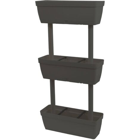 Dmora Set von 3 Vasen für den Hausgemüsegarten, Set von 3 Blumen Tür Vasen für Innen oder Außen , 100% Made in Italy, 49x22h16 cm, Anthrazitfarbe