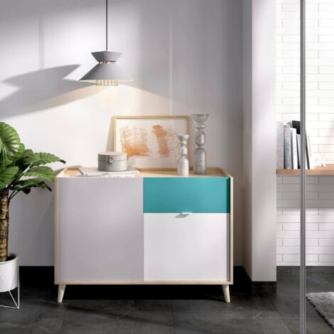 Dmora - Sideboard Djuli, Buffet für Wohnzimmer, Modernes Sideboard für Wohnzimmer mit 2 Türen, 105x43h75 cm, Weiß und Eiche