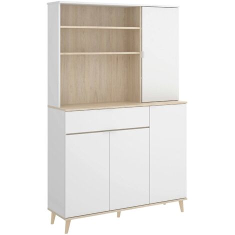 Dmora - Sideboard Dmere, Pantry-Buffet für Wohnzimmer, Modernes Sideboard für Wohnzimmer mit 4 Türen, 120x40h191 cm, Weiß und Eiche