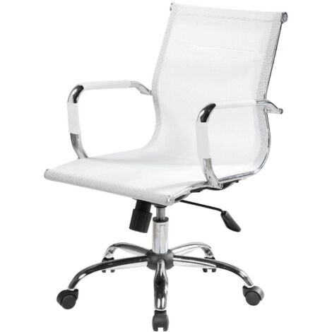 Dmora - Silla de oficina Asunik\, Sillón ejecutivo con reposabrazos, Silla de oficina ergonómica, Blanco, 62x54h92/102 cm