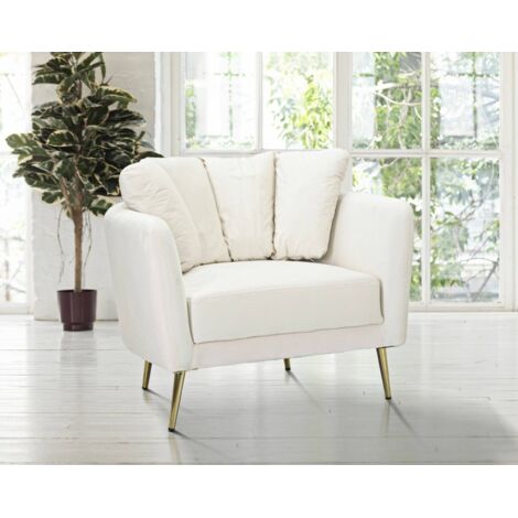 Dmora - Sillón Biassono, Asiento acolchado, Sofá de salón individual, Silla con reposabrazos, 88x77 h74 cm, Crema y Oro