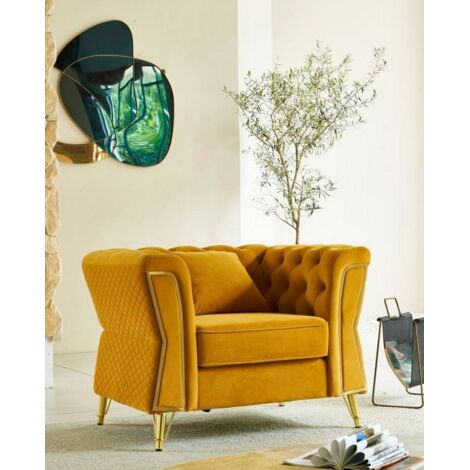Dmora - Sillón Putumayo, Asiento acolchado, Sofá de salón individual, Silla con reposabrazos, 104x83 h76 cm, Ocre y Oro