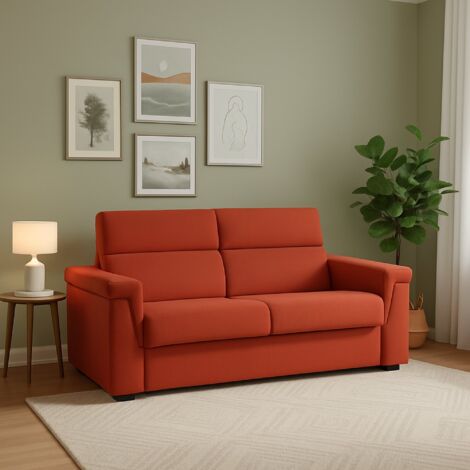 Dmora - Sofá cama 2 plazas Brusasco, Sofá convertible para salón, acolchado, desenfundable, calidad 100% Made in Italy, 205x95 h100 cm, Naranja