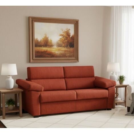 Dmora - Sofá cama 2 plazas Contrada, Sofá convertible para salón, acolchado, desenfundable, calidad 100% Made in Italy, 205x95 h100 cm, Naranja