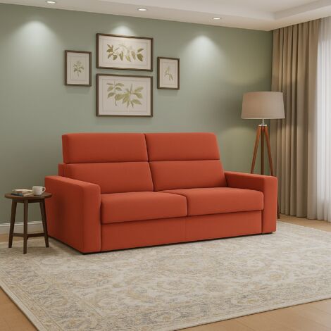Dmora - Sofá cama 2 plazas Onorina, Sofá convertible para salón, acolchado, desenfundable, calidad 100% Made in Italy, 180x95 h100 cm, Naranja
