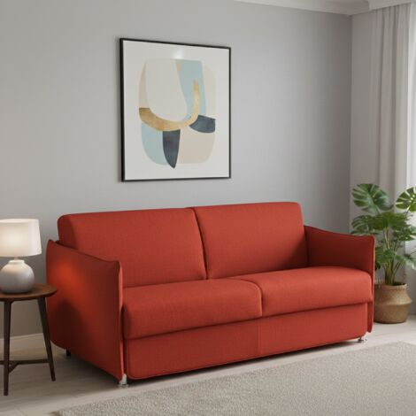 Dmora - Sofá cama 2 plazas Paloma, Sofá convertible para salón, acolchado, desenfundable, calidad 100% Made in Italy, 160x95 h90 cm, Naranja