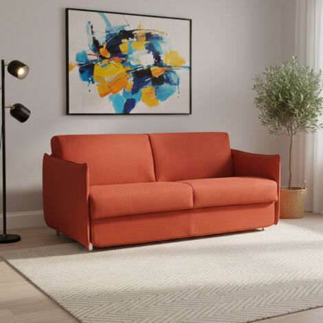 Dmora - Sofá cama 2 plazas Pandora, Sofá convertible para salón, acolchado, desenfundable, calidad 100% Made in Italy, 180x95 h90 cm, Naranja