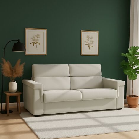 Dmora - Sofá cama 2 plazas Rigolato, Sofá convertible para salón, acolchado, desenfundable, calidad 100% Made in Italy, 185x95 h100 cm, Beige