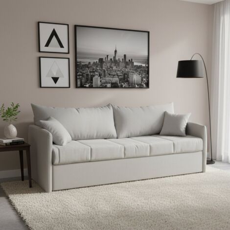 Dmora - Sofá cama 3 plazas Avellana, Sofá convertible para salón, acolchado, desenfundable, calidad 100% Made in Italy, 205x86 h80 cm, Gris claro