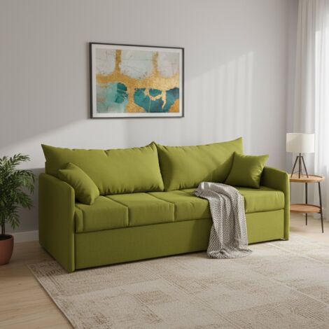 Dmora - Sofá cama 3 plazas Avellana, Sofá convertible para salón, acolchado, desenfundable, calidad 100% Made in Italy, 205x86 h80 cm, Verde