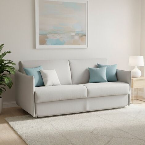 Dmora - Sofá cama 3 plazas Cecina, Sofá convertible para salón, acolchado, desenfundable, calidad 100% Made in Italy, 200x95 h90 cm, Gris claro