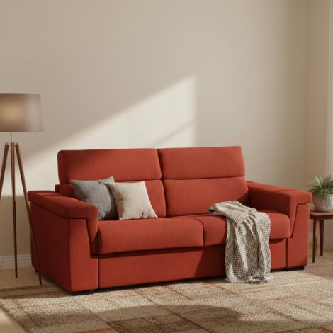 Dmora - Sofá cama 3 plazas Nus, Sofá convertible para salón, acolchado, desenfundable, calidad 100% Made in Italy, 225x95 h100 cm, Naranja