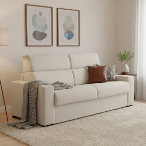 Dmora - Sofá cama 3 plazas Orsola, Sofá convertible para salón, acolchado, desenfundable, calidad 100% Made in Italy, 220x95 h100 cm, Beige