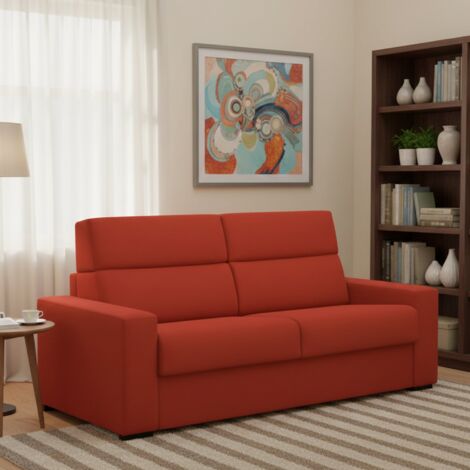 Dmora - Sofá cama 3 plazas Orsola, Sofá convertible para salón, acolchado, desenfundable, calidad 100% Made in Italy, 220x95 h100 cm, Naranja