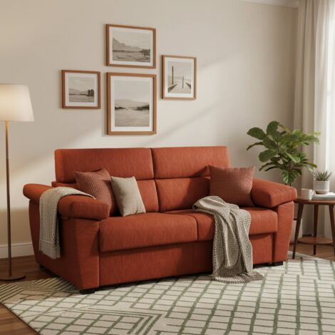 Dmora - Sofá cama 3 plazas Paceco, Sofá convertible para salón, acolchado, desenfundable, calidad 100% Made in Italy, 225x95 h100 cm, Naranja