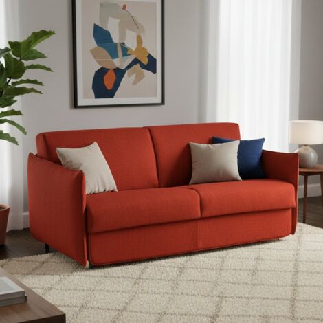 Dmora - Sofá cama 3 plazas Petronilla, Sofá convertible para salón, acolchado, desenfundable, calidad 100% Made in Italy, 200x95 h90 cm, Naranja