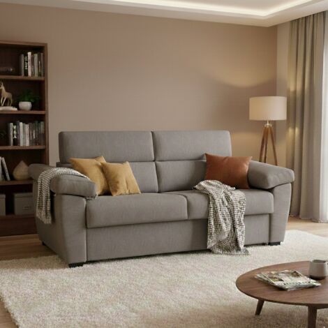 Dmora - Sofá cama 3 plazas Vanna, Sofá convertible para salón, acolchado, desenfundable, calidad 100% Made in Italy, 225x95 h100 cm, Tórtola