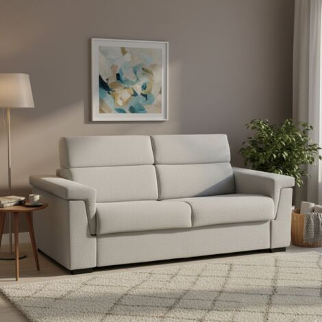 Dmora - Sofá cama 3 plazas Zaira, Sofá convertible para salón, acolchado, desenfundable, calidad 100% Made in Italy, 225x95 h100 cm, Gris claro