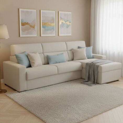 Dmora - Sofá cama con península Celleno, Sofá esquinero transformable para salón, acolchado, desenfundable, calidad 100% Made in Italy, 280x160 h100 cm, Beige
