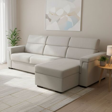 Dmora - Sofá cama con península Ganzaria, Sofá esquinero transformable para salón, acolchado, desenfundable, calidad 100% Made in Italy, 285x160 h100 cm, Beige
