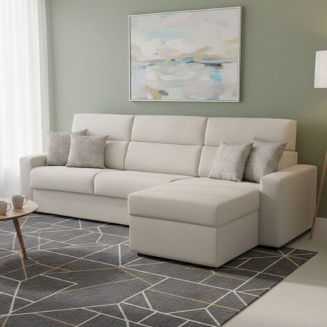 Dmora - Sofá cama con península Nuccia, Sofá esquinero transformable para salón, acolchado, desenfundable, calidad 100% Made in Italy, 280x160 h100 cm, Beige