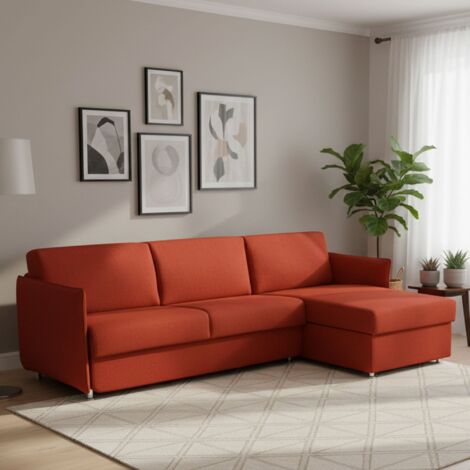 Dmora - Sofá cama con península Sumirago, Sofá esquinero convertible para salón, acolchado, desenfundable, 100% Made in Italy, 260x160 h90 cm, Naranja
