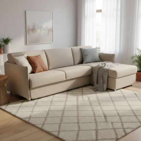 Dmora - Sofá cama con península Sumirago, Sofá esquinero convertible para salón, acolchado, desenfundable, 100% Made in Italy, 260x160 h90 cm, Tórtola