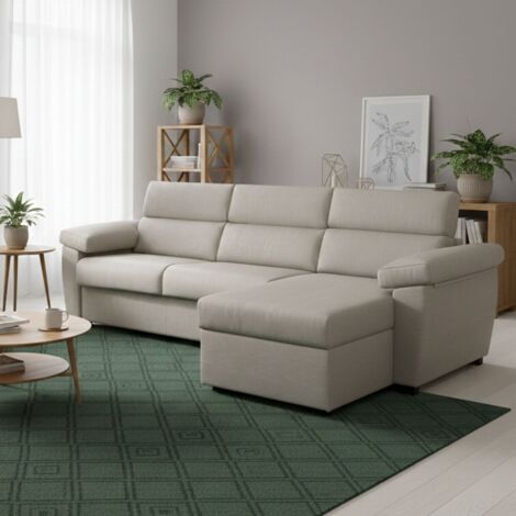 Dmora - Sofá cama con península Tolle, Sofá esquinero convertible para salón, acolchado, desenfundable, 100% Made in Italy, 285x160 h100 cm, Beige