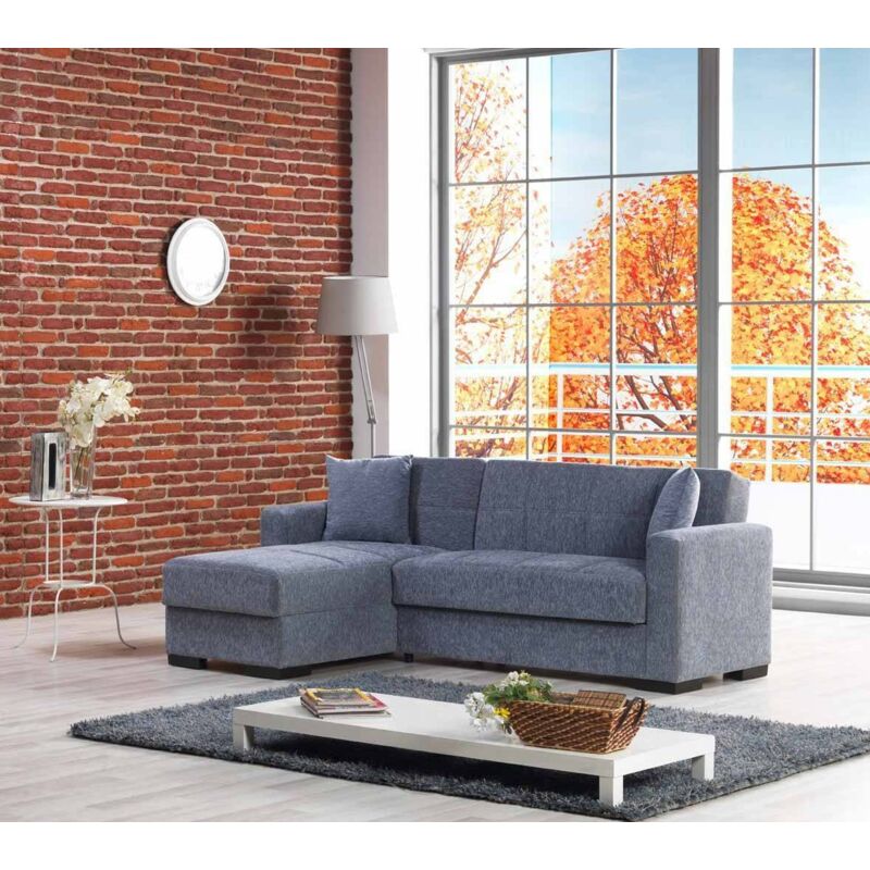 

Contenedor para sofá cama Dmora con península reversible, con 2 cojines incluidos, 227 x 80/150 x 81h cm, color gris