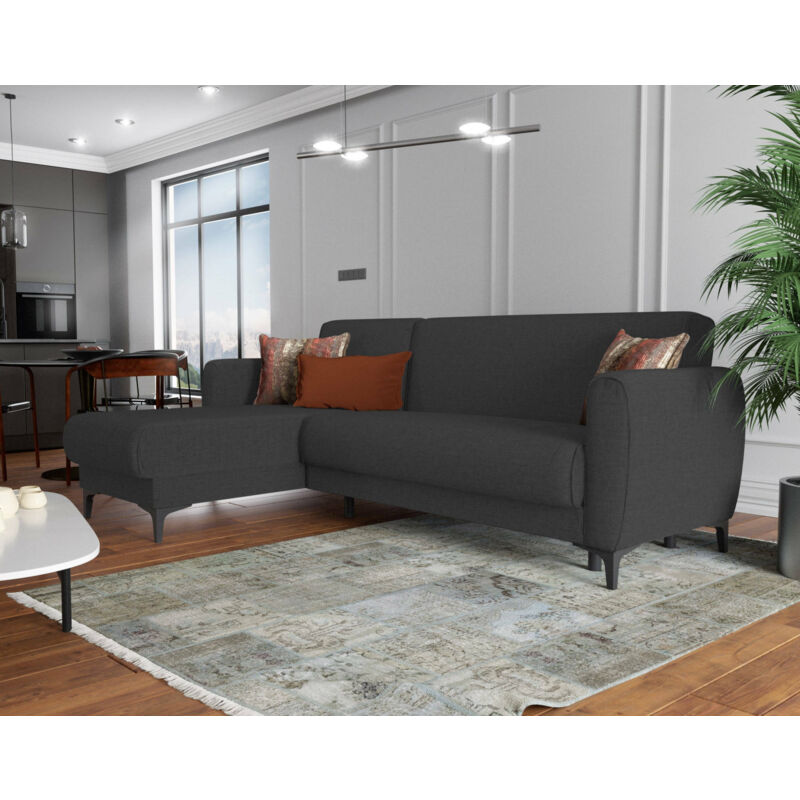 

Contenedor para sofá cama Dmora con península reversible, con 3 cojines incluidos, 230 x 81/153 x 85h cm, color Antracita