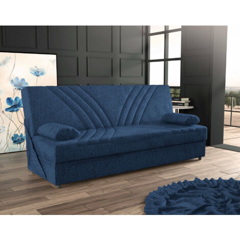 Dmora Sofá cama contenedor de 3 plazas, con 2 cojines, 181 x 81 x 88h cm, color Blue Jeans