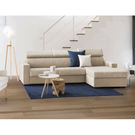 Dmora - Sofa cama Daart, Sofá de esquina, 100% Made in Italy, Sofá con apertura giratoria, con Península de Contenedores a la Derecha, con reposabrazos estándar, Cm 280x95h85, Beige