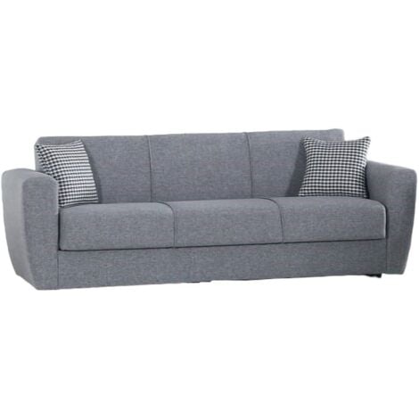 Dmora - Sofá cama Dcorv, Sofá cama contenedor lineal 3 plazas, Sofá de salón en tela acolchada con apertura clic-clac, 223x84xh80 cm, Gris