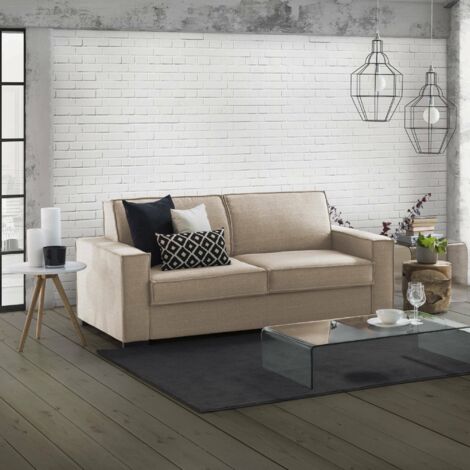 Dmora - Sofa cama Dmarull, Sofá de 2 plazas, 100% Made in Italy, Sofá de salón con apertura giratoria, en tela acolchada, con reposabrazos delgados, Cm 160x95h90, Beige