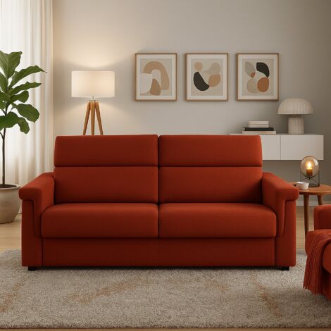 Dmora - Sofá fijo 2 plazas Lapio, Sofá lineal para salón, acolchado, desenfundable, calidad 100% Made in Italy, 185x95 h100 cm, Naranja