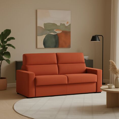 Dmora - Sofá fijo 2 plazas Letino, Sofá lineal para salón, acolchado, desenfundable, calidad 100% Made in Italy, 200x95 h100 cm, Naranja