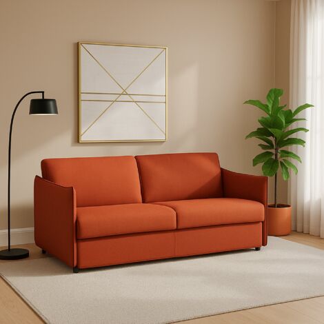 Dmora - Sofá fijo 2 plazas Monleale, Sofá lineal para salón, acolchado, desenfundable, calidad 100% Made in Italy, 160x95 h90 cm, Naranja