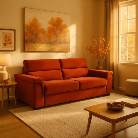 Dmora - Sofá fijo 3 plazas Cantu, Sofá lineal para salón, acolchado, desenfundable, calidad 100% Made in Italy, 225x95 h100 cm, Naranja