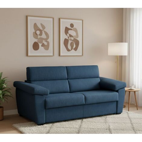 Dmora - Sofá fijo 3 plazas Giffone, Sofá lineal para salón, acolchado, desenfundable, calidad 100% Made in Italy, 225x95 h100 cm, Azul