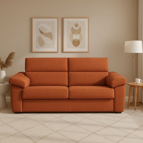 Dmora - Sofá fijo 3 plazas Giffone, Sofá lineal para salón, acolchado, desenfundable, calidad 100% Made in Italy, 225x95 h100 cm, Naranja