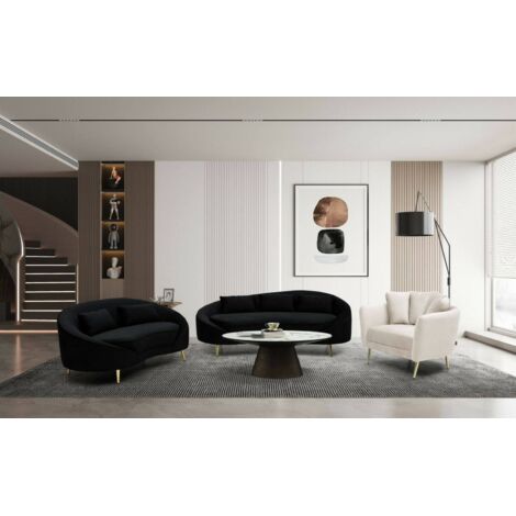 Dmora - Sofá fijo 3 plazas Pace, Sofá recto, Sofá para salón, Sillón doble con contenedor, 185x84 h68 cm, Negro y Oro