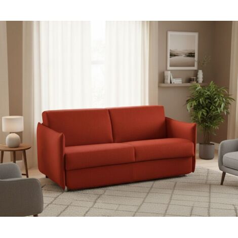 Dmora - Sofá fijo 3 plazas Virna, Sofá lineal para salón, acolchado, desenfundable, calidad 100% Made in Italy, 200x95 h90 cm, Naranja