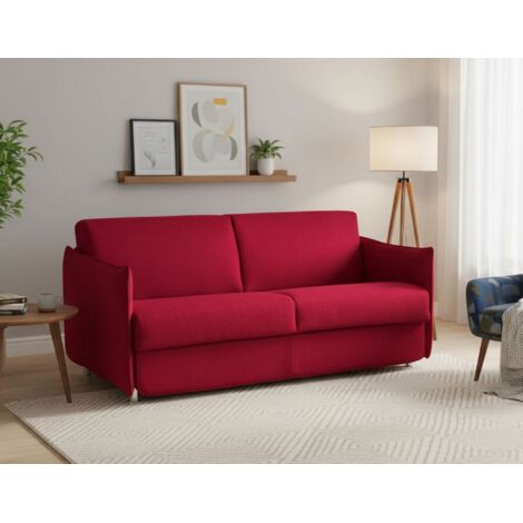 Dmora - Sofá fijo 3 plazas Virna, Sofá lineal para salón, acolchado, desenfundable, calidad 100% Made in Italy, 200x95 h90 cm, Rojo