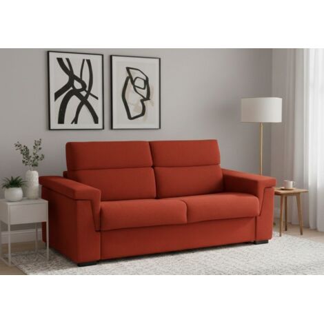 Dmora - Sofá fijo 3 plazas Zelia, Sofá lineal para salón, acolchado, desenfundable, calidad 100% Made in Italy, 225x95 h100 cm, Naranja